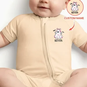 Personalized My First Halloween Pink Coquette Ghost Girl Bamboo Shorty Zippy