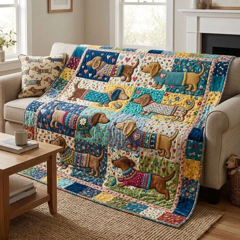 Scattered Doxie Hearts Bamboo Quilt Blanket