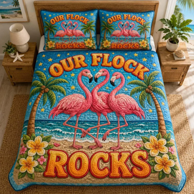 Summer Flamingo Vibes Bamboo Quilt Bedding Set