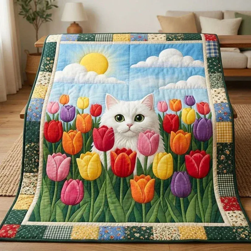 Sunny Daisy Tabby Bamboo Quilt Blanket