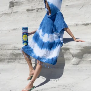 Women's Changing Poncho Tie-Dye Blue & White – Hand-Dyed Cotton Robe