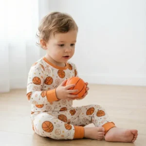 Orange Basketball Bamboo Two Piece Pajama Set