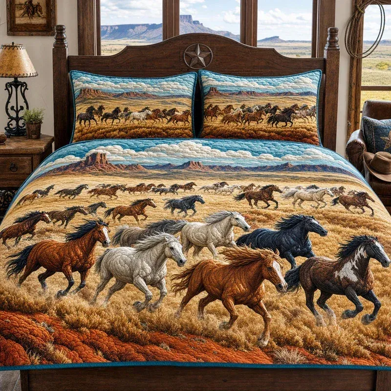 Wild Horses Bamboo Quilt Bedding Set