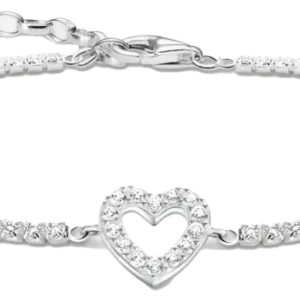 Silbernes Tennisarmband mit Herz-Anhänger und weißen Steinen