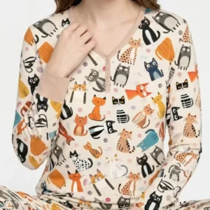 Goofy Mischief Cat Family Matching Bamboo Women Pajama Set