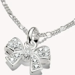 Schleifen-Charm aus Sterlingsilber mit funkelnden Zirkonia-Steinen und Anhängerschlaufe