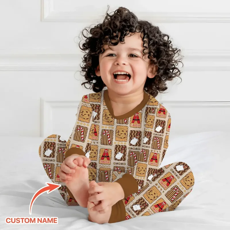 Custom Name Cookies and Milk Wonderland Two Piece Long Sleeve Pajama Set , Custom Name Cookies and Milk Wonderland Two Piece Long Sleeve Pajama Set - 12-18M