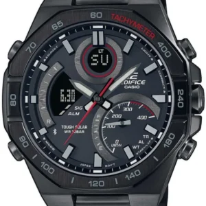 Casio Edifice Herrenuhr mit schwarzem Zifferblatt und Metallarmband