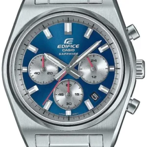 Chronographenarmbanduhr mit blauem Zifferblatt, drei Zähler, silbernes Edelstahlgehäuse