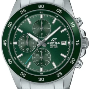 Herrenarmbanduhr mit grünem Zifferblatt, Edelstahlband und Chronographen-Subdials von Edifice