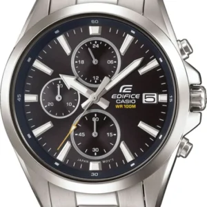 Edelstahl-Herrenuhr mit Chronographenzifferblatt, dunkelblauem Kontrast und Metallarmband