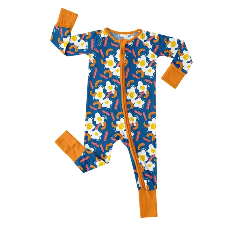 Egg And Hot Dog Breakfast Convertible Zippered Romper , Egg And Hot Dog Breakfast Convertible Zippered Romper - Newborn