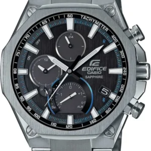 Herrenarmbanduhr mit Edelstahlarmband und schwarzem Zifferblatt, Chronograph