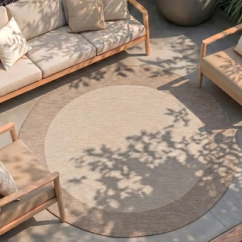 Round Indoor & Outdoor Rug – Sierra Border Cream/Beige