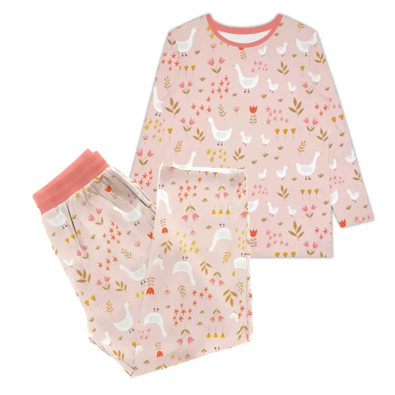 Geese And Flowers Women Pajama Set , Geese And Flowers Women Pajama Set - S