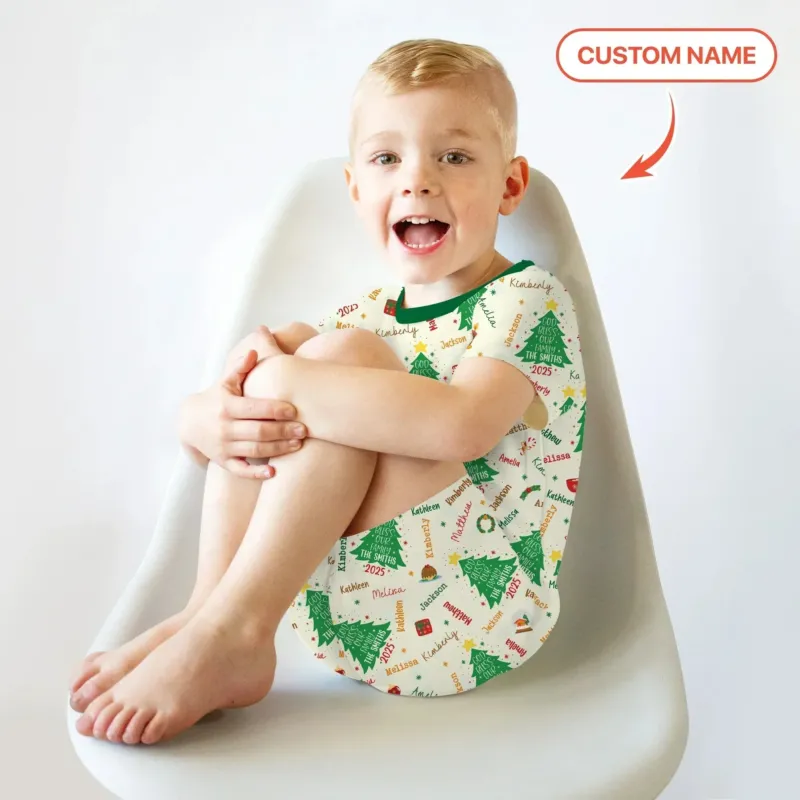 God Bless Our Family Custom Name Two Piece Short Sleeve Shorts Pajama Set , God Bless Our Family Custom Name Two Piece Short Sleeve Shorts Pajama Set - 12-18M