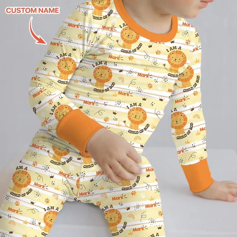 I Am A Child Of God Custom Name Boy Two Piece Long Sleeve Pajama Set , I Am A Child Of God Custom Name Boy Two Piece Long Sleeve Pajama Set - 12-18M