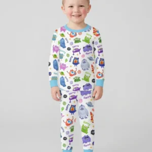 Monster Mash Crew Custom Name Bamboo Two Piece Long Sleeve Pajama Set