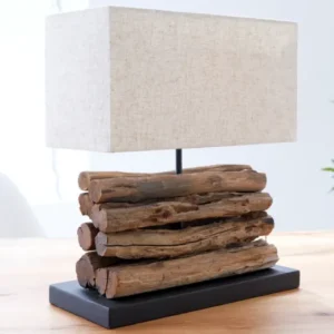 PERIFERE Handgefertigte Tischlampe 40cm beige Treibholz Leinenschirm