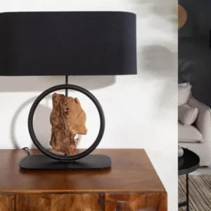 ELEMENTS Design Tischlampe 58cm schwarz Baumwollschirm Fuß mit Massivholz