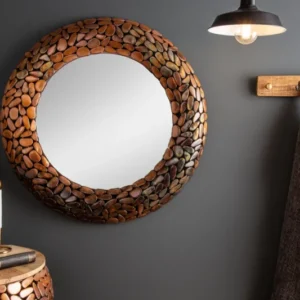 STONE MOSAIC XL Handgearbeiteter Spiegel 82cm in Mosaik Optik aus Metall