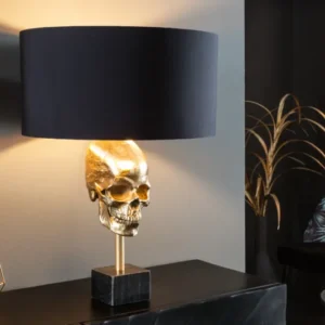 Extravagante Tischlampe SKULL 56cm schwarz gold Metall Totenkopf Skulptur Leuchte