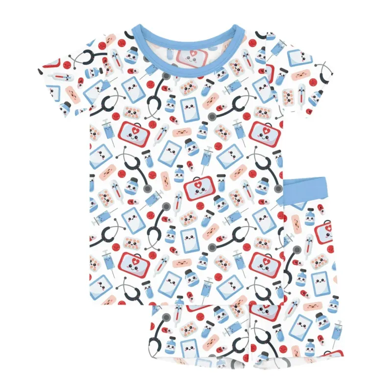 Medical Buddies Two Piece Short Sleeve Shorts Pajama Set , Medical Buddies Two Piece Short Sleeve Shorts Pajama Set - 12-18M