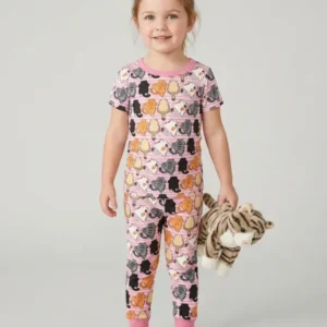 Funny Cat Butts Club Family Matching Bamboo Two Piece Short Sleeve Pajama Set