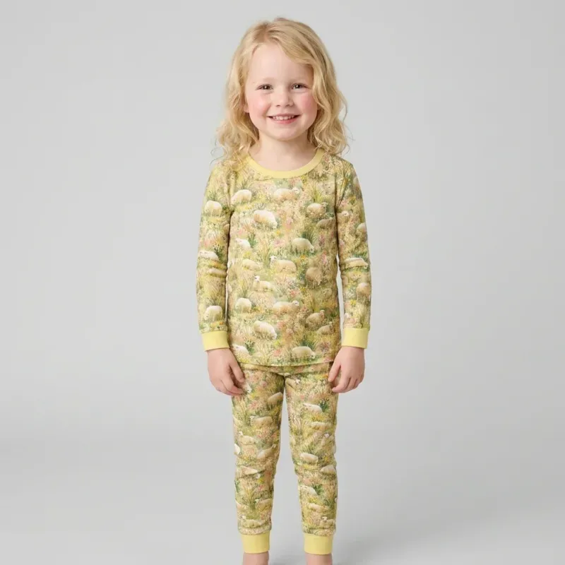 The Lord Is My Shepherd Watercolor Bamboo Two Piece Long Sleeve Pajama Set
