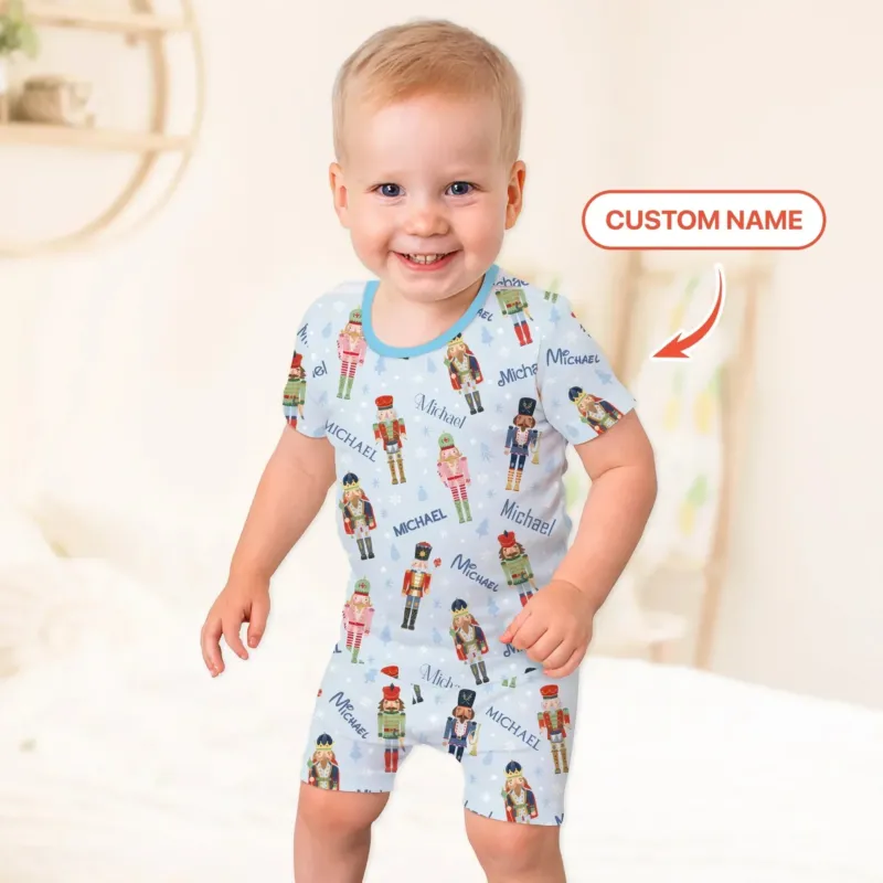 Nutcracker Parade Custom Name Boy Two Piece Short Sleeve Shorts Pajama Set , Nutcracker Parade Custom Name Boy Two Piece Short Sleeve Shorts Pajama Set - 12-18M