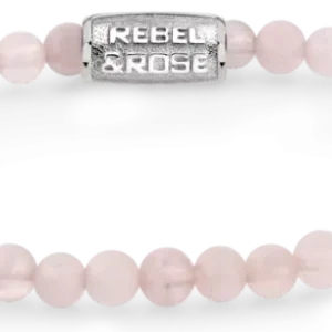 Rosenquarz-Armband mit rosafarbenen Perlen und Edelstahlverschluss, Rebel&Rose Logo
