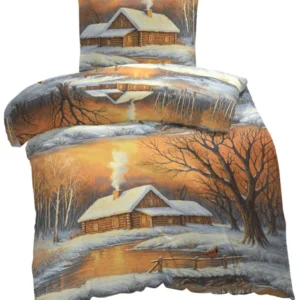 One Home Bettwäsche 135x200 cm Winterlandschaft kuschelig Biber Winter Flanell Baumwolle