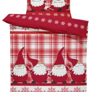 One Home Bettwäsche 155x220 cm Wichtel Weihnachten rot Biber Winter Flanell Baumwolle