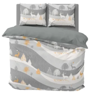 One Home Bettwäsche 200x200 cm Rentiere Winterlandschaft Biber Winter Flanell Baumwolle